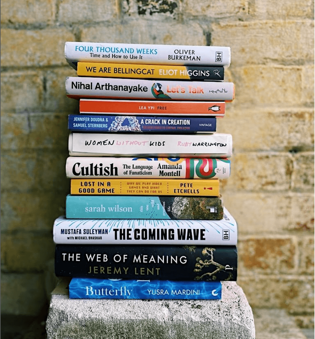 A stack of non-fiction books